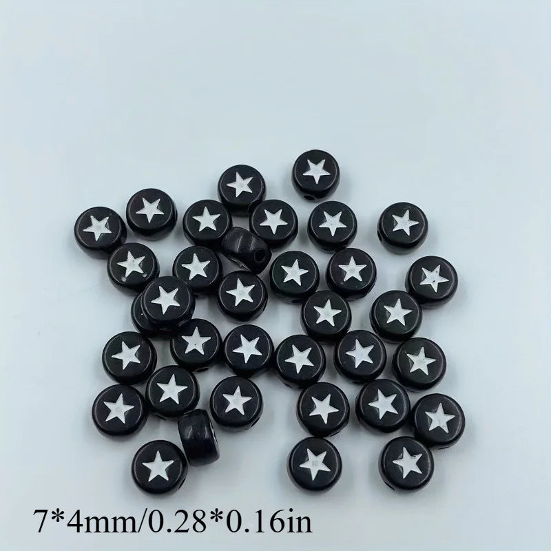 Black Flat Round Acrylic Star Beads – DIY Jewelry & Bracelets Acrylic Craft Beads QXL