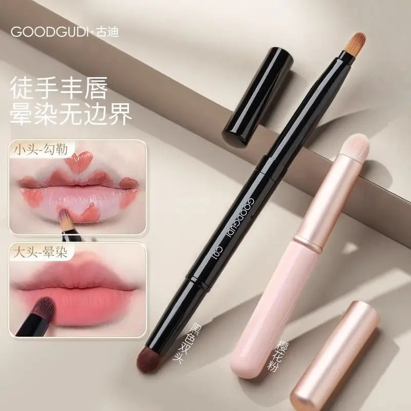 Dual-Head Retractable Lip & Concealer Blending Brush with Cap Lip Blending Brush QXL 01 and single pink
