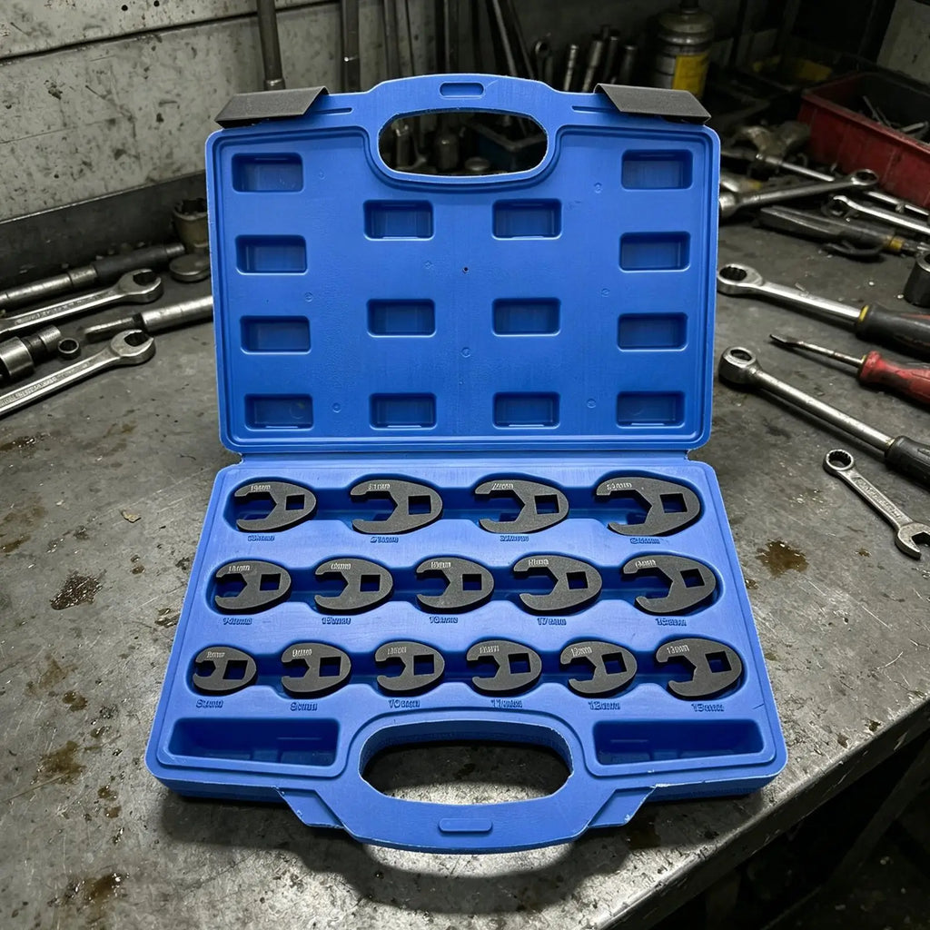 15-Piece Crowfoot Wrench Set | Stainless Steel 8–24mm Metric Crowfoot Wrench Set QXL
