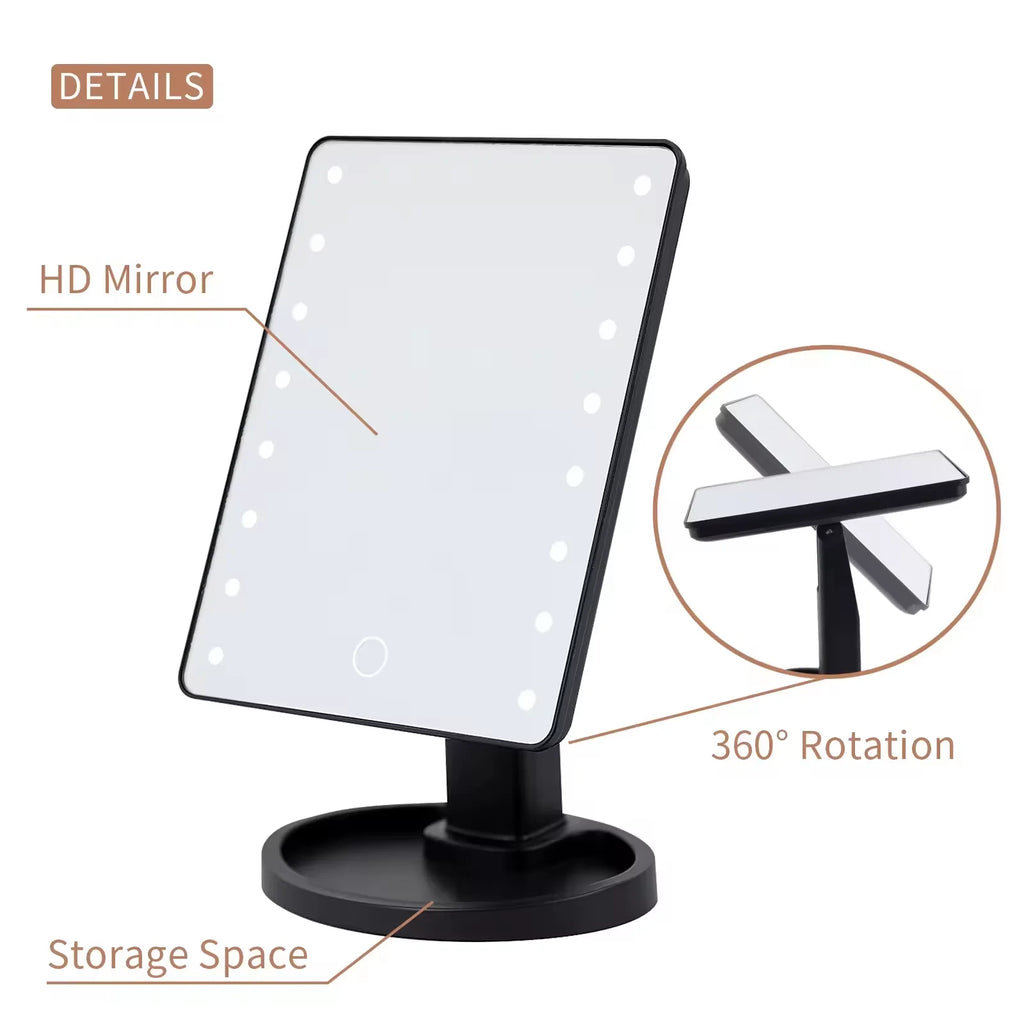 LED Vanity Makeup Mirror | Touch Dimmer & 360° Rotation LED Vanity Mirror QXL