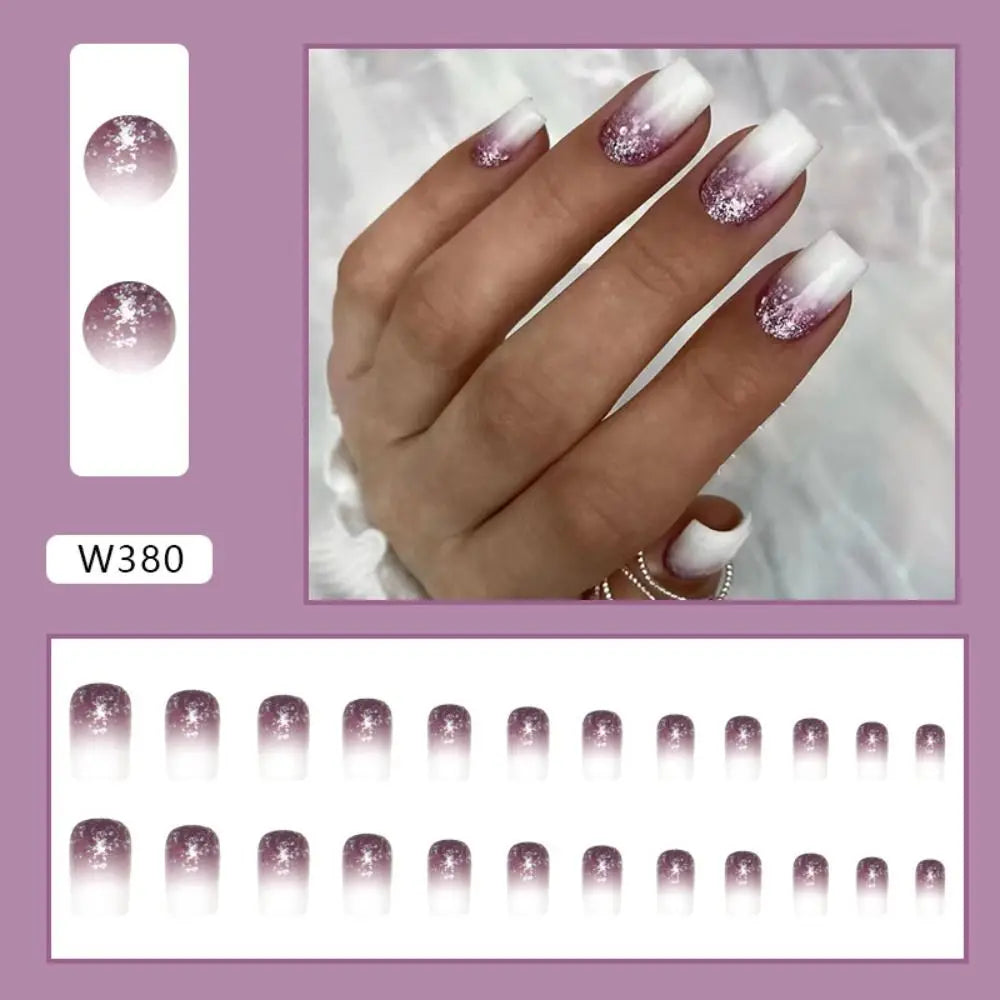 24-Pc Press On Nails Short Square French Tip Y2K Style Press On Nails QXL