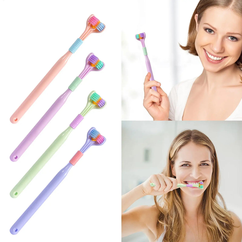 3-Sided Soft Bristle Toothbrush with Tongue Scraper Manual Toothbrush QXL