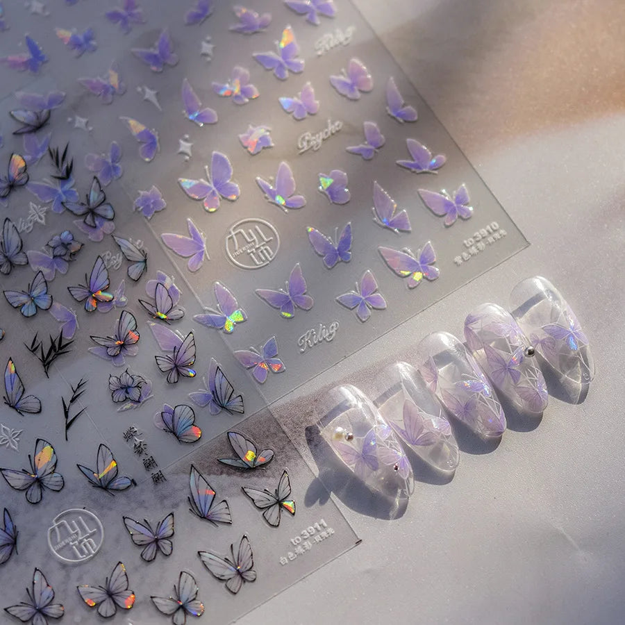 5D Kawaii Butterfly Nail Art Stickers | Glitter Shell Decals Nail Art Stickers QXL