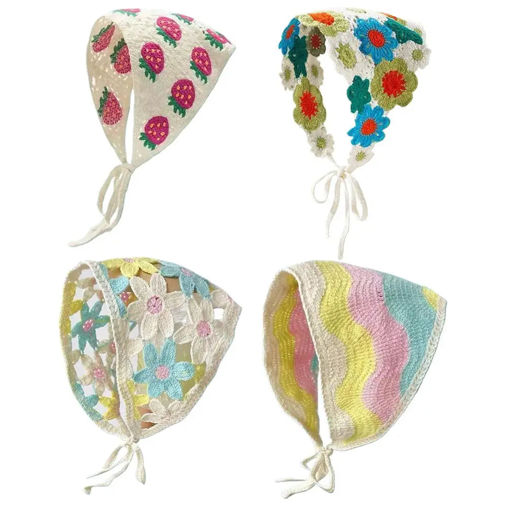 Boho Crochet Triangle Headscarf | Floral Mesh Beach Headband Triangle Headscarf QXL