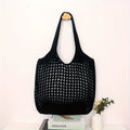 Large Woven Tote Bag | Hollow Shoulder Bag for Summer Travel Woven Tote Bag QXL Black