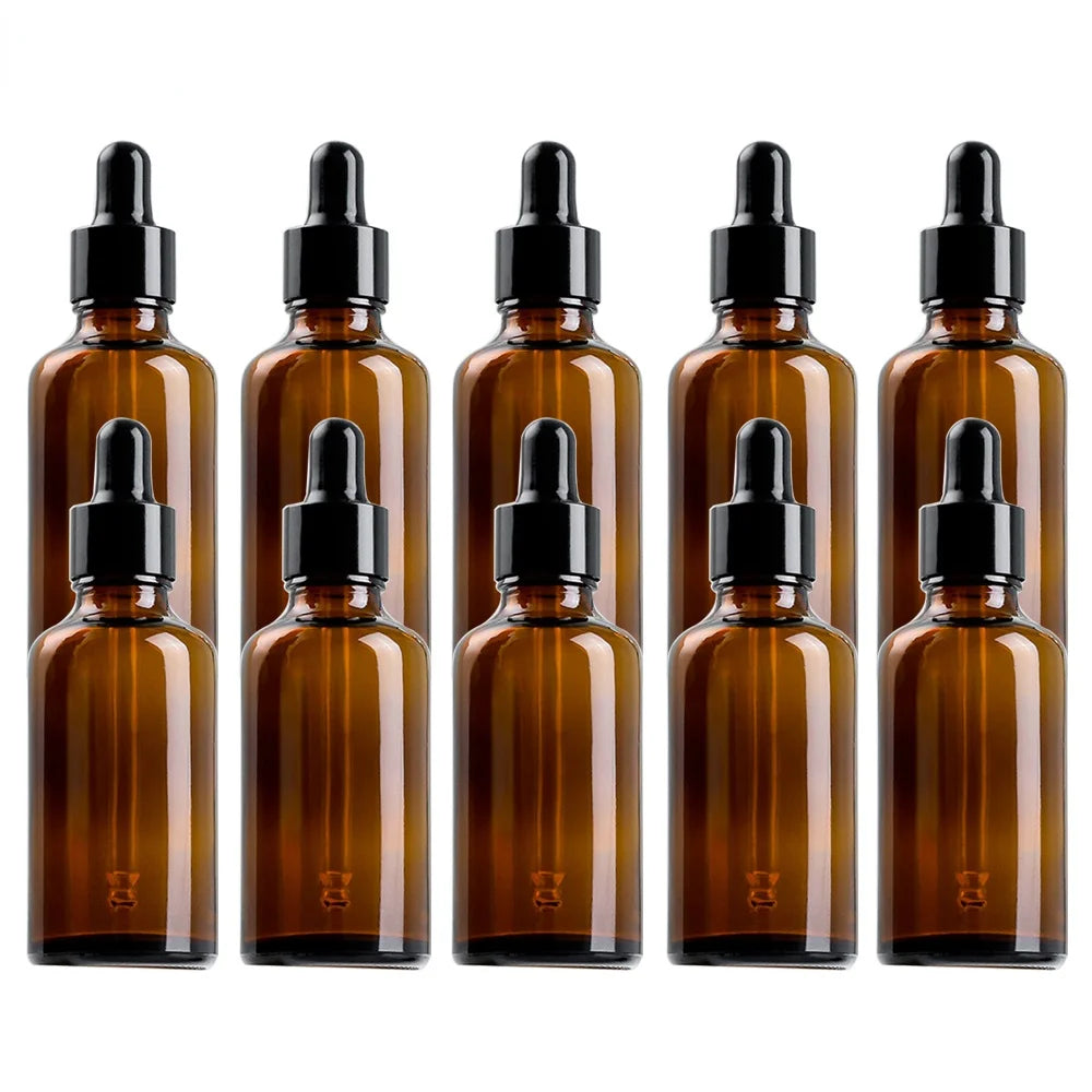 10-Pack Amber Glass Dropper Bottles with Scale 5ml–50ml Glass Dropper Bottles QXL