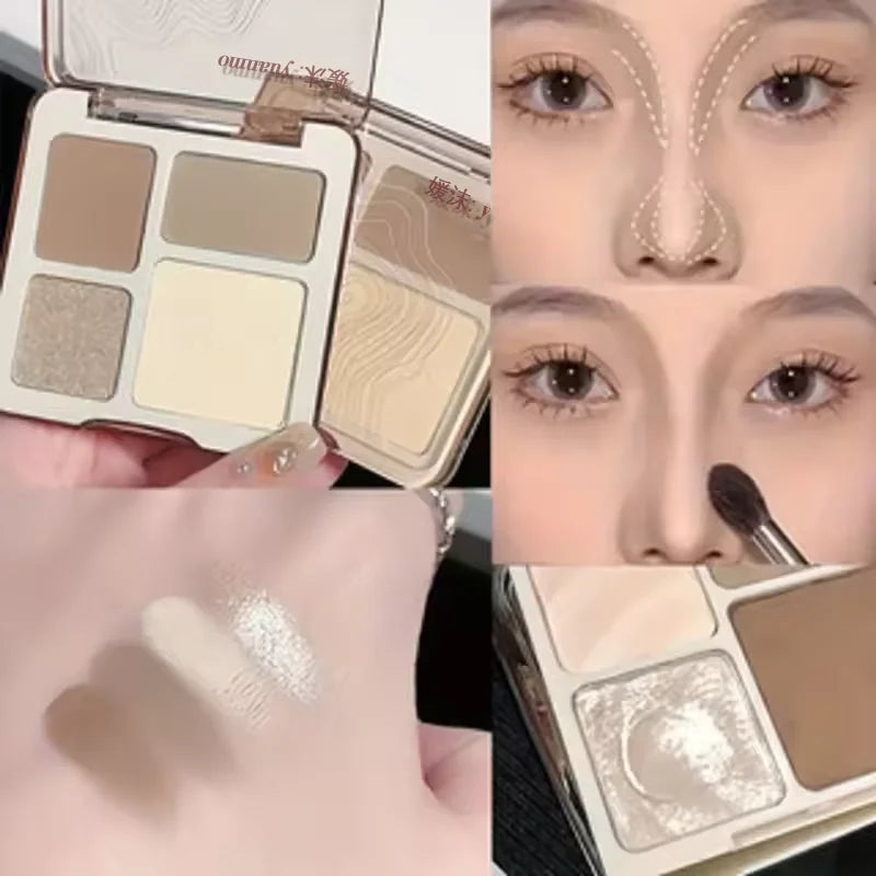 4-Color Highlight & Contour Palette | Matte & Shimmer Contour Highlight Palette QXL