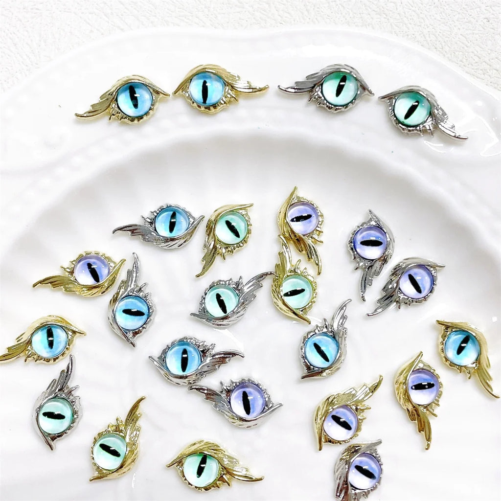 10-Pack 3D Alloy Eye Nail Charms | Punk Gold Silver Rhinestones Nail Art Charms QXL