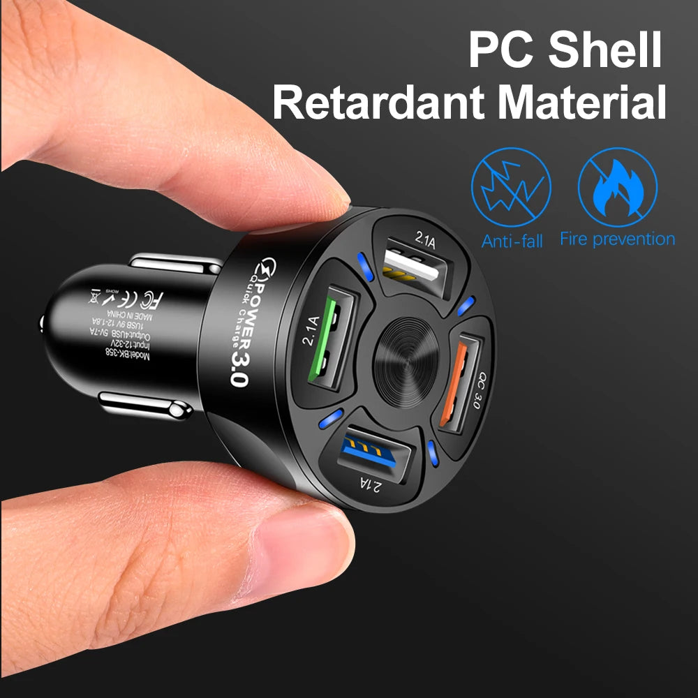 48W 4-Port USB Car Charger | Fast Charging Adapter for Phone Car USB Charger QXL