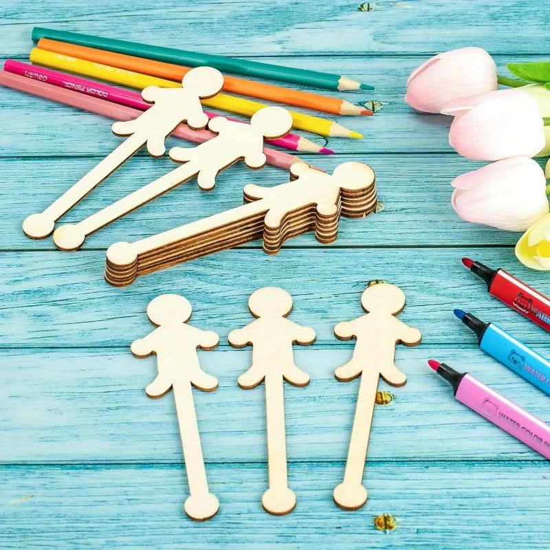Wooden Humanoid Craft Sticks | Unfinished Wood Art Supplies Wooden Craft Figures QXL