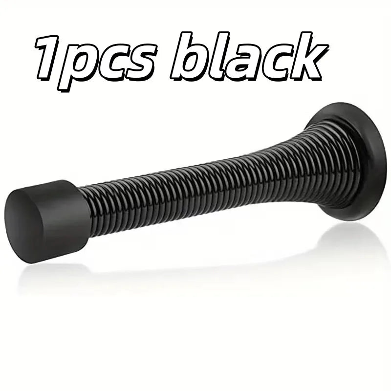 Heavy-Duty Spring Door Stopper 85mm – Anti-Pinch Brushed Metal Spring Door Stopper QXL 1pcs black