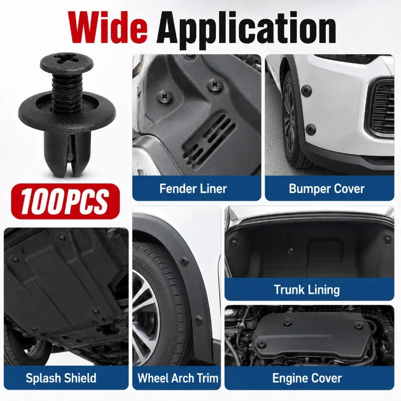 100-Pack 6mm Car Push Retainer Clips | Trim Panel Fastener Kit Trim Panel Fasteners QXL