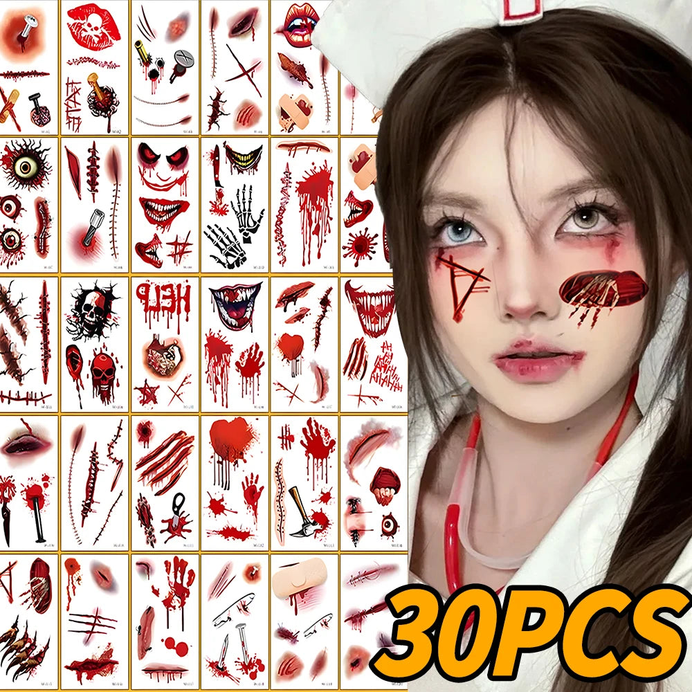 Halloween Scar Tattoo Stickers – Waterproof Temporary Body Art Temporary Tattoo Stickers QXL