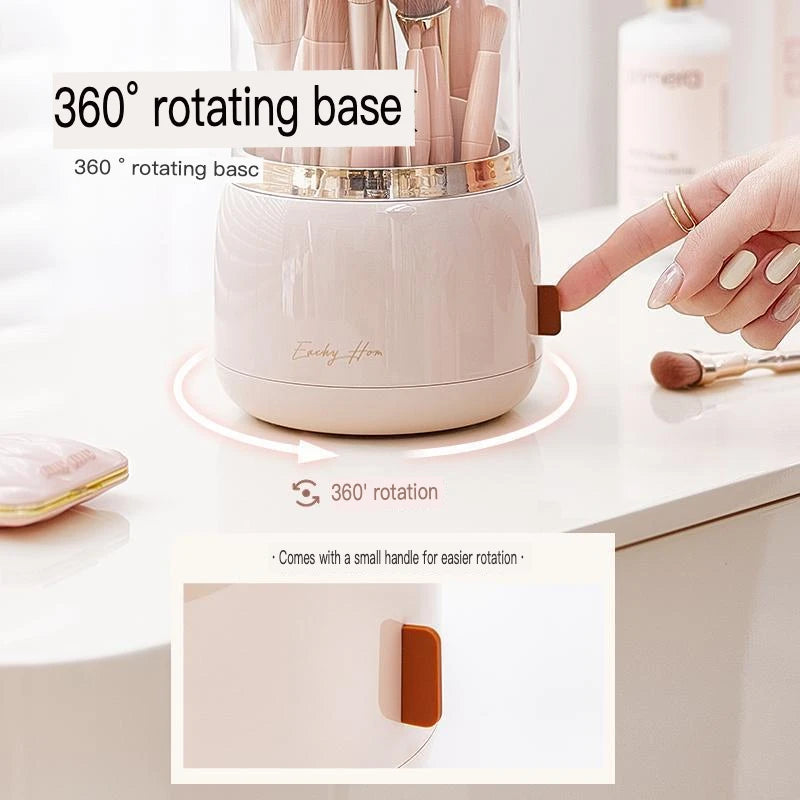 Rotating Dustproof Makeup Brush Holder & Organizer with Lid Makeup Brush Organizer QXL