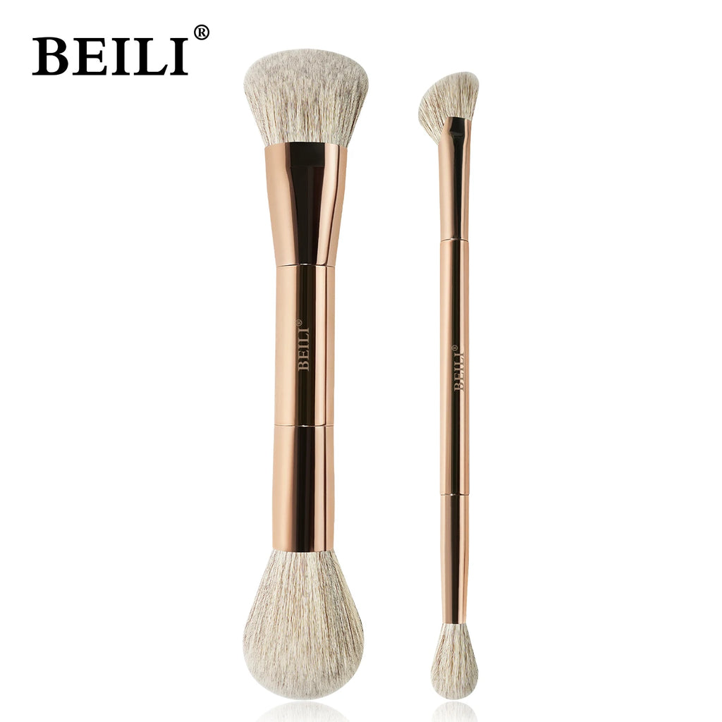 BEILI Double-Sided Makeup Brush Set – Cyan | Foundation & Eye Makeup Brush Set QXL