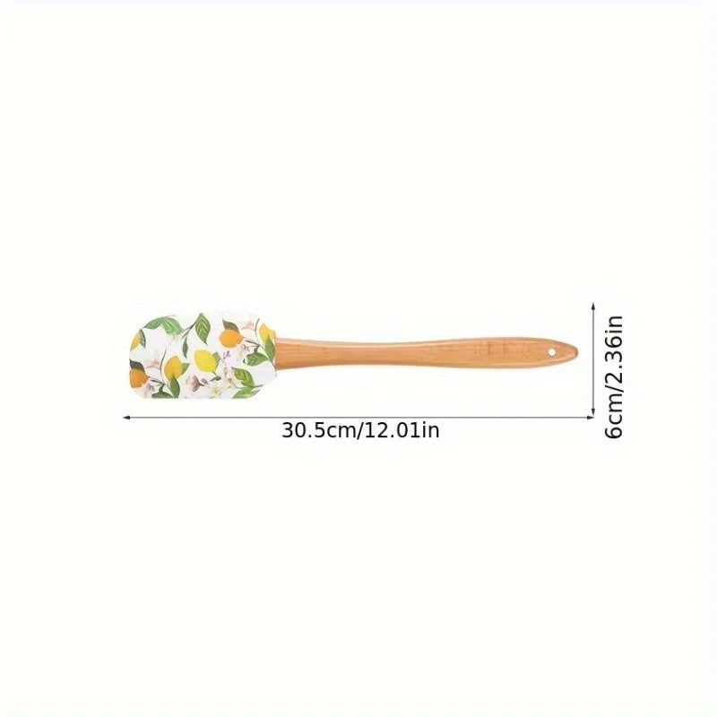 Floral Silicone Spatula Set with Wooden Handle | Baking Silicone Spatula Set QXL