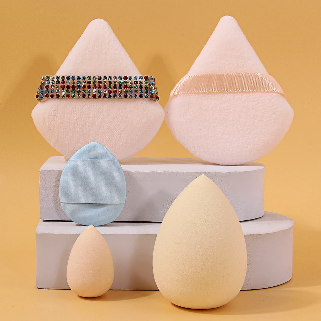 KOSSHOW 5-Pc Pink Velvet Makeup Sponge & Powder Puff Set Makeup Sponge Set QXL Light Beige