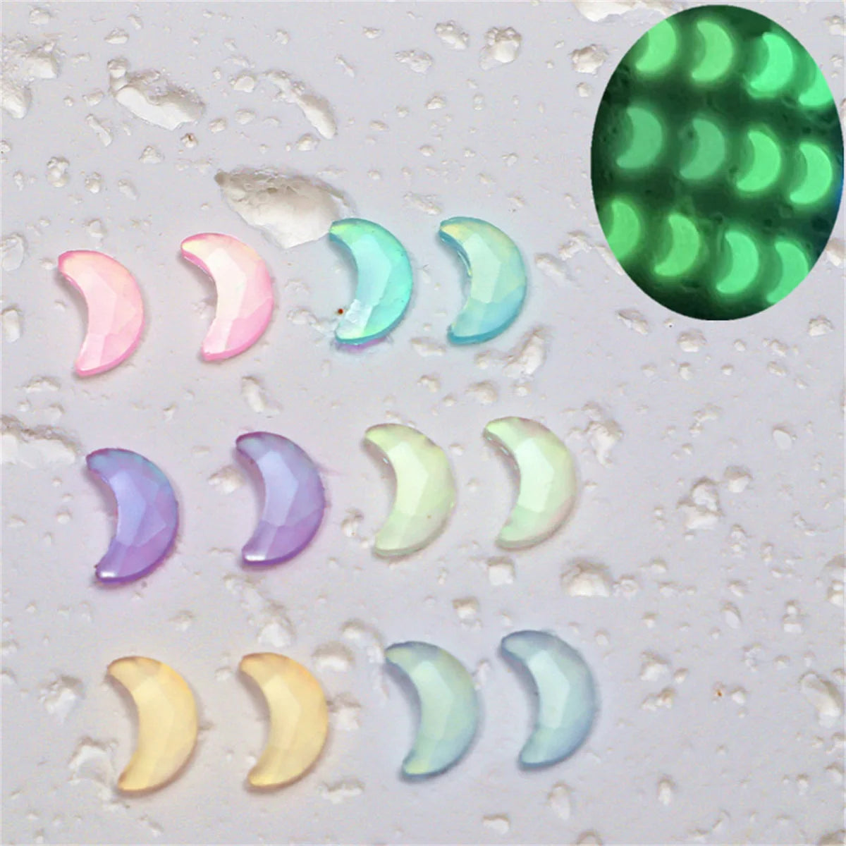 20-Pack Glow-in-the-Dark Star Moon Nail Charms | Resin DIY Nail Art Charms QXL