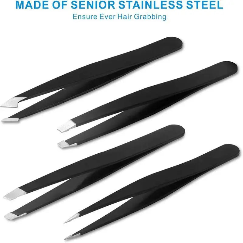 4-Piece Stainless Steel Tweezers Set | Makeup & Eyebrow Tweezers Set QXL