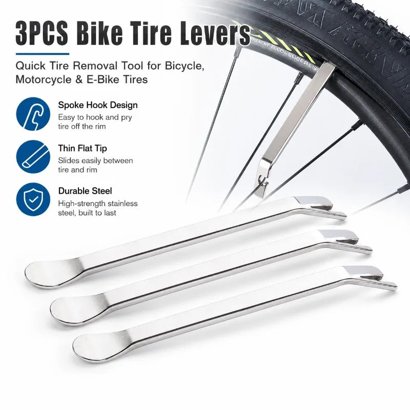 3-Pack Steel Bike Tire Levers | Spoke Hook & Flat Tip Kit Bike Tire Levers QXL