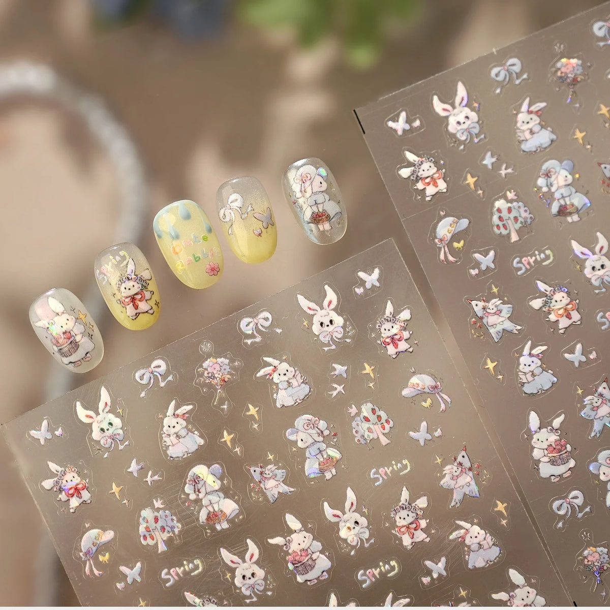 Fantasy Laser Bunny 5D Nail Art Stickers | Iridescent Decals Nail Art Stickers QXL