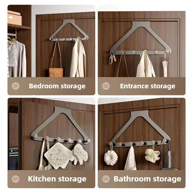 No-Drill Over-The-Door Coat Rack | Triangular Hook Organizer Over-Door Hook Rack QXL