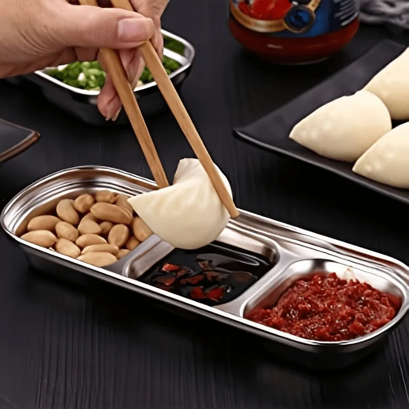 304 Stainless Steel Korean Dipping Sauce Dish | 1–4 Compartments Dipping Sauce Bowl QXL