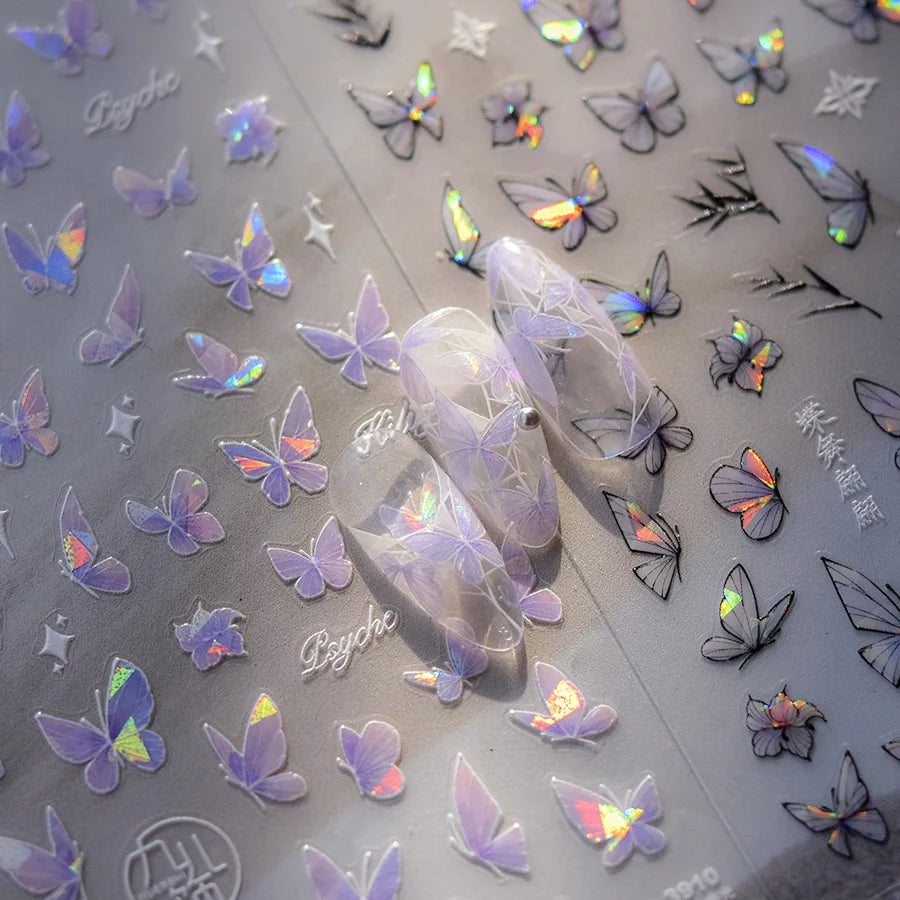5D Kawaii Butterfly Nail Art Stickers | Glitter Shell Decals Nail Art Stickers QXL