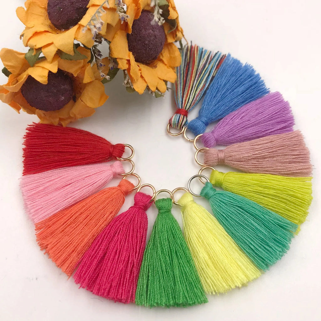 50-Pack Mini Rayon Tassel Charms 30mm with Jump Rings | Mixed Jewelry Tassel Charms QXL