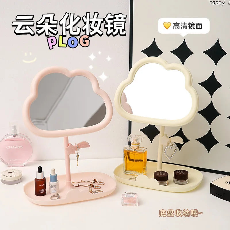 Cloud-Shaped Vanity Mirror with Storage Tray | Desktop Makeup Vanity Mirror QXL