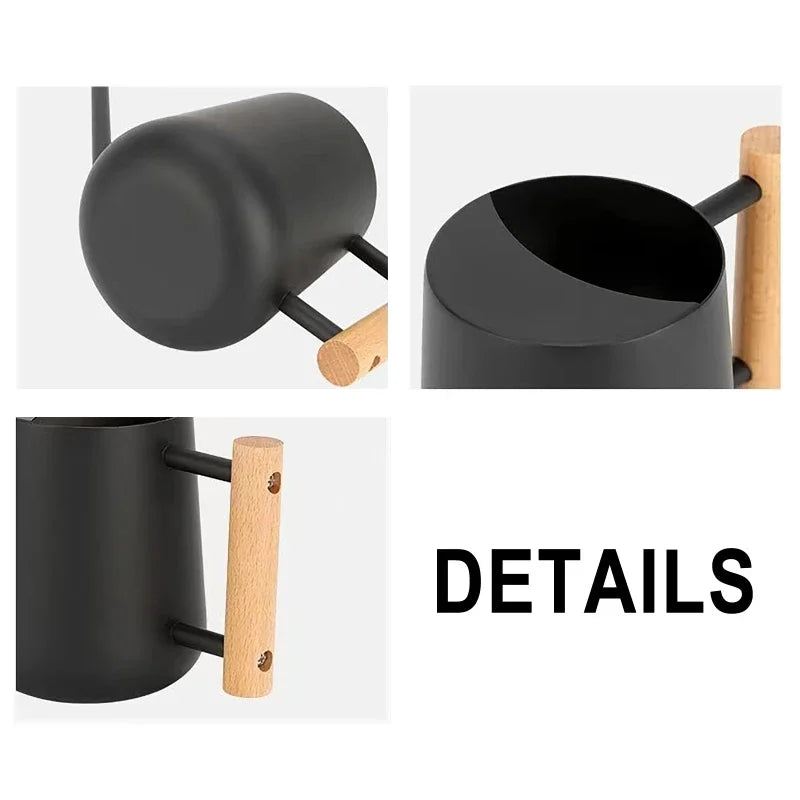 Stainless Steel Long Spout Watering Can – Wooden Handle 1L Garden Watering Can QXL