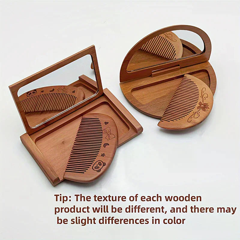 Peachwood Folding Mirror & Comb Set | Portable Vintage Travel Folding Mirror & Comb QXL