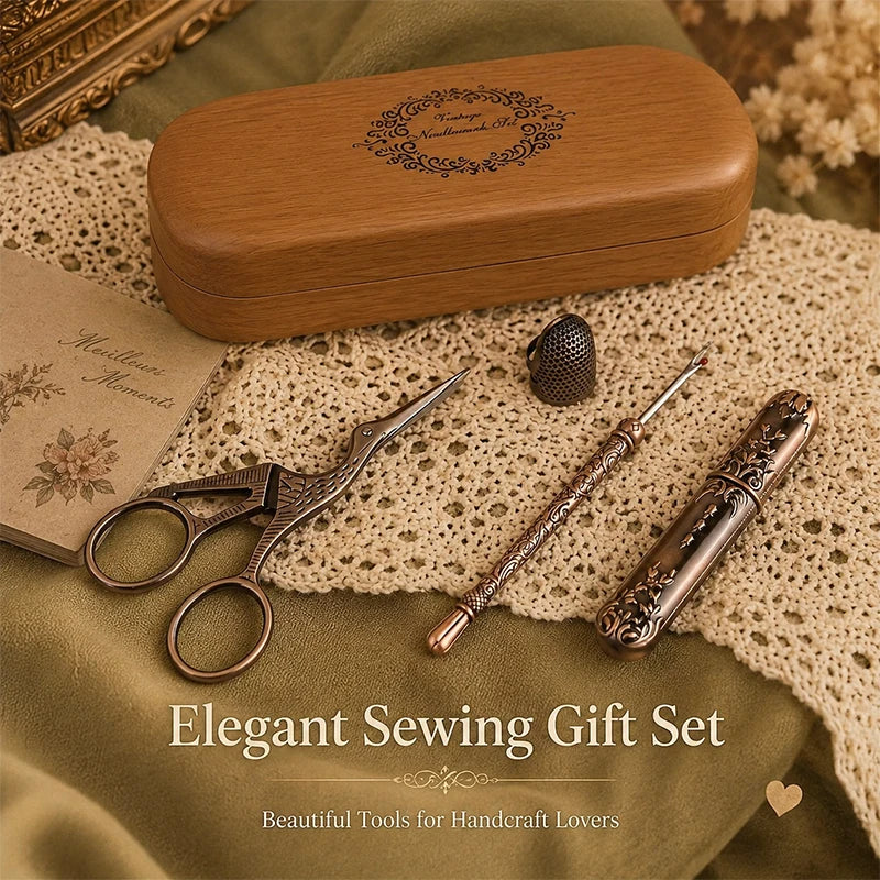 Vintage Sewing Tool Set with Wooden Box | DIY Embroidery Gift Sewing Tool Set QXL