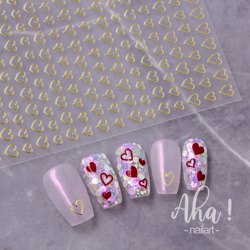3D Hollow Heart Nail Stickers | Kawaii Self-Adhesive Decals Nail Art Stickers QXL 1pcs Aha083-03