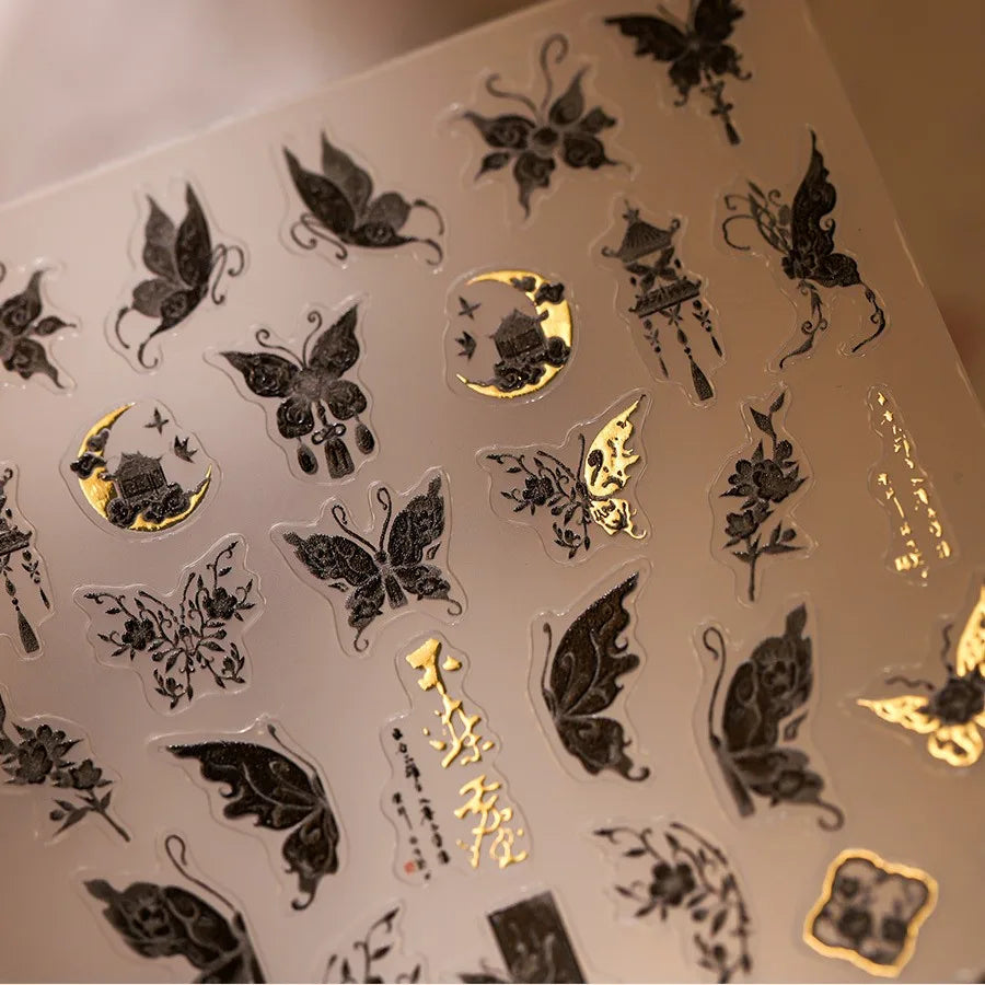 5D Kawaii Butterfly Nail Stickers | Shiny AB Self-Adhesive Decals Nail Art Stickers QXL
