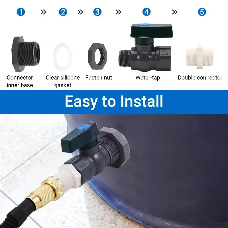 3/4" Rain Barrel Spigot Kit | PVC Valve & Bulkhead Fitting Rain Barrel Spigot Kit QXL