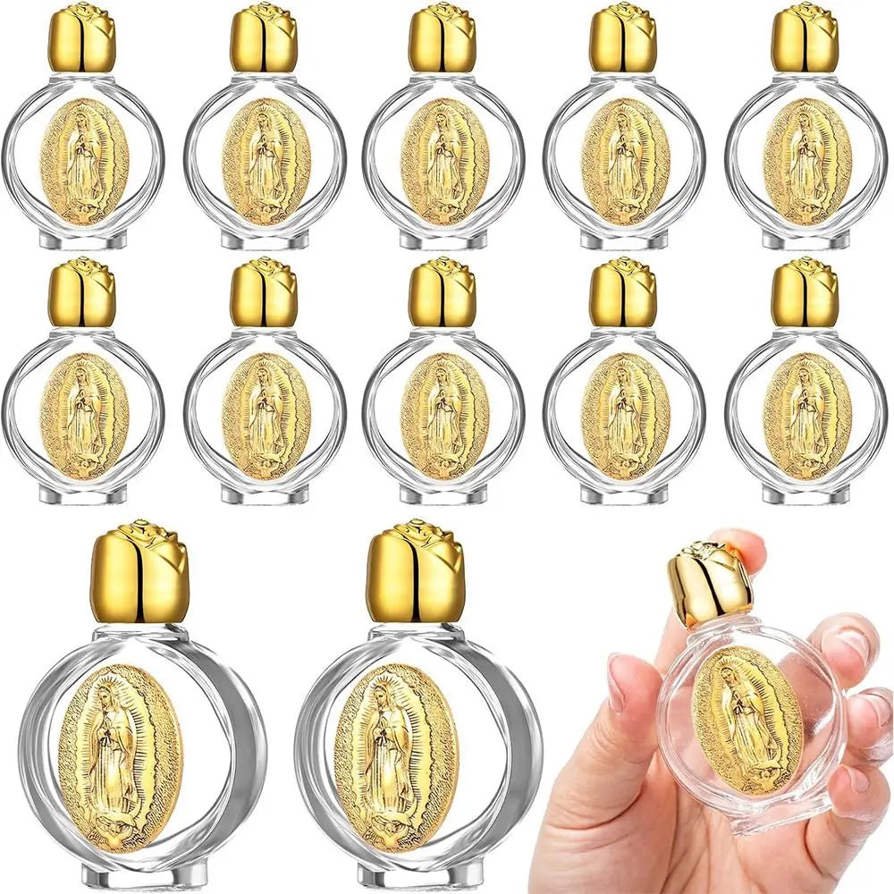 Catholic Holy Water Bottle 0.5 Floz | Gold Glass Devotional Devotional Water Bottle QXL
