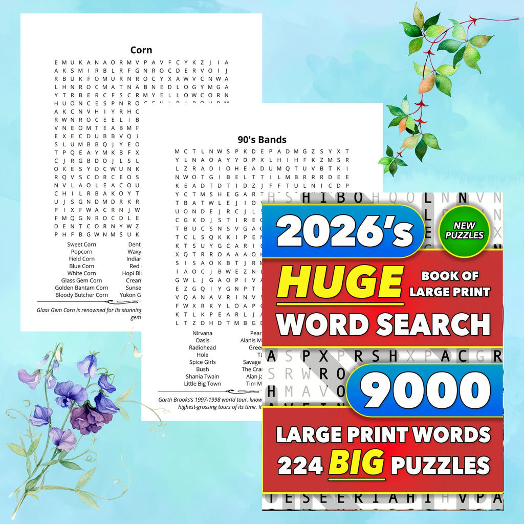 Large Print Word Search & Crossword Puzzle Book – 9,000 Words Puzzle Activity Book QXL