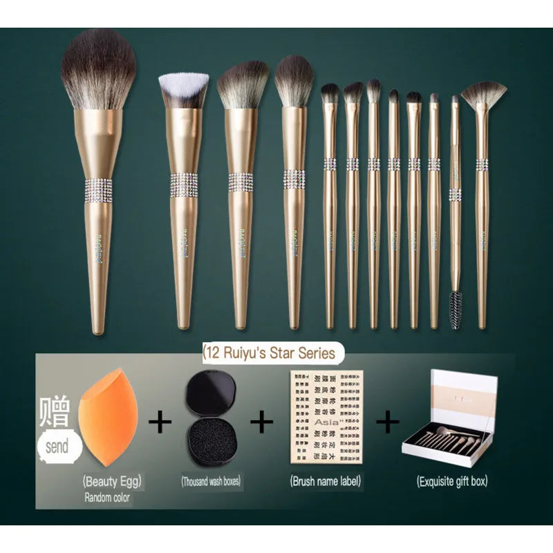 12-Pc Champagne Gold Makeup Brush Set | Soft Bristles Makeup Brush Set QXL