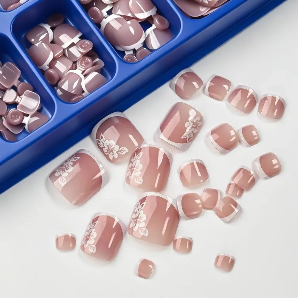 120-Pc Nude Pink Butterfly Press-On Toe Nails | Short Square Press-On Toe Nails QXL