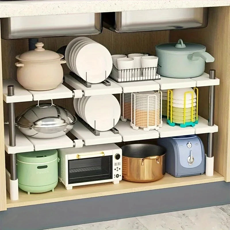 Adjustable Under Sink Organizer | Expandable Cabinet Rack Cabinet Storage Rack QXL