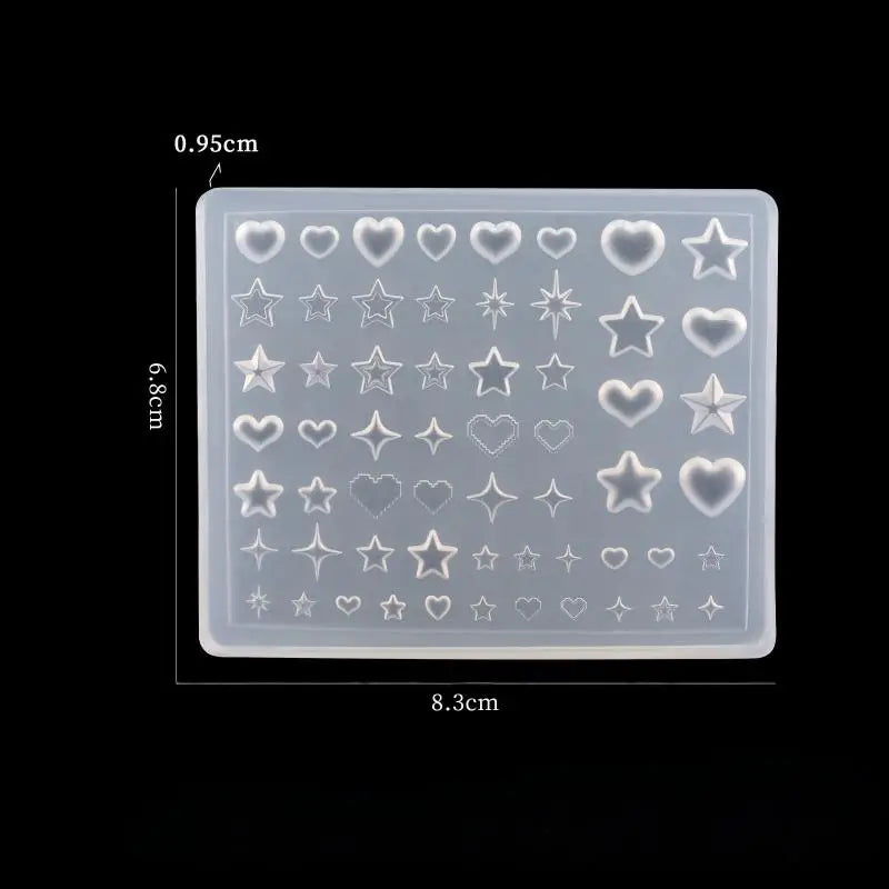 3D Heart Star Pentagram Silicone Nail Art Mold | DIY Charms Silicone Nail Mold QXL