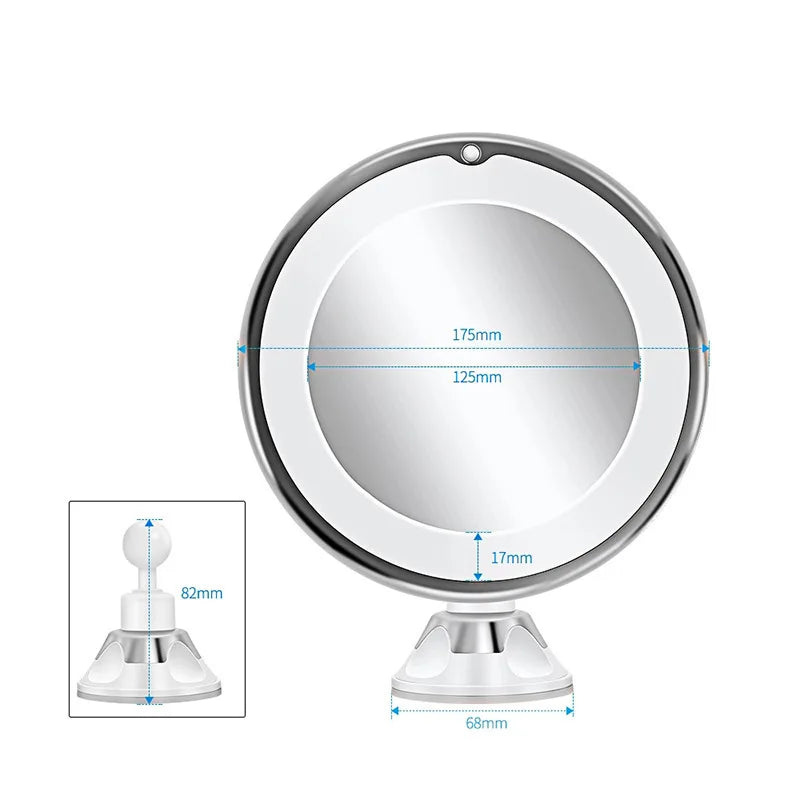 10x Magnifying LED Makeup Mirror | Flexible Suction Mount LED Magnifying Mirror QXL