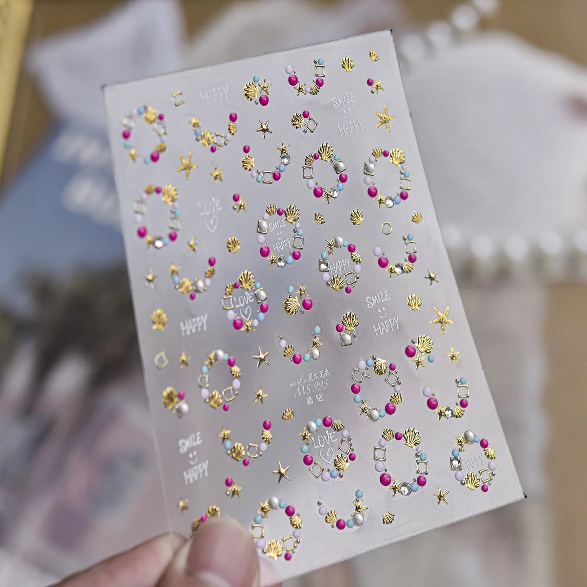 5D Ocean Nail Stickers – Pearl Shell Starfish Metal Frame Decals Nail Art Stickers QXL