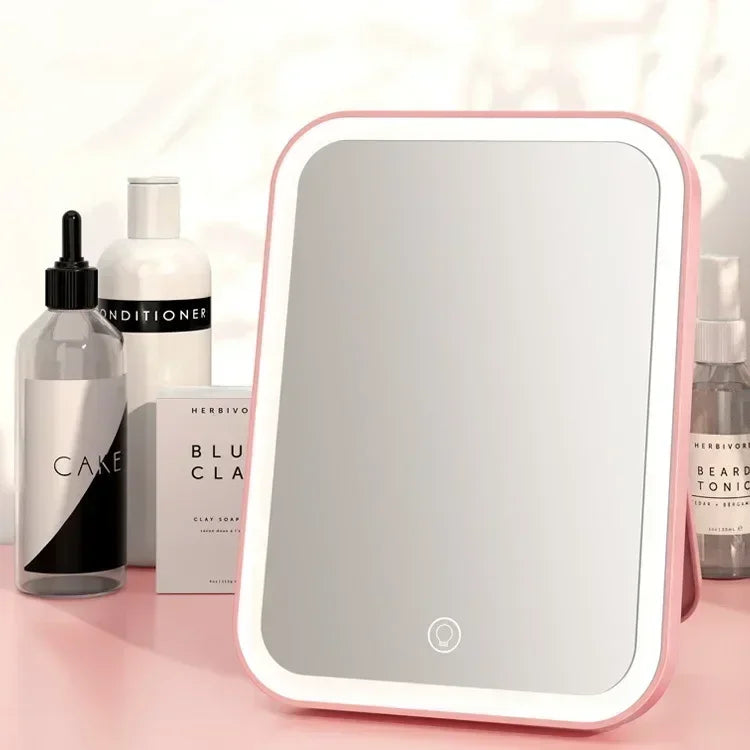 LED Makeup Mirror Touch Dimming & USB Charging | Vanity Lighted Vanity Mirror QXL Pink