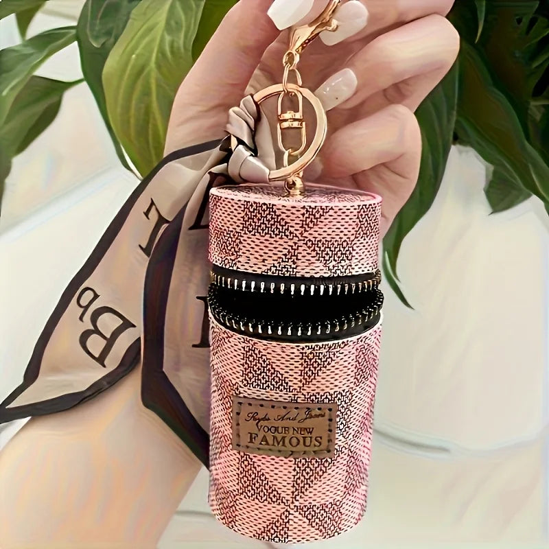Retro Cylinder Coin Purse & Lipstick Holder | Zipper Wallet Coin Purse Pouch QXL Pink