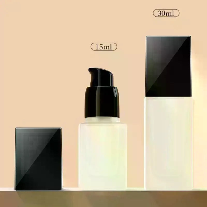 15/30ml Square Frosted Glass Pump Bottle | Refillable Foundation Glass Pump Bottle QXL