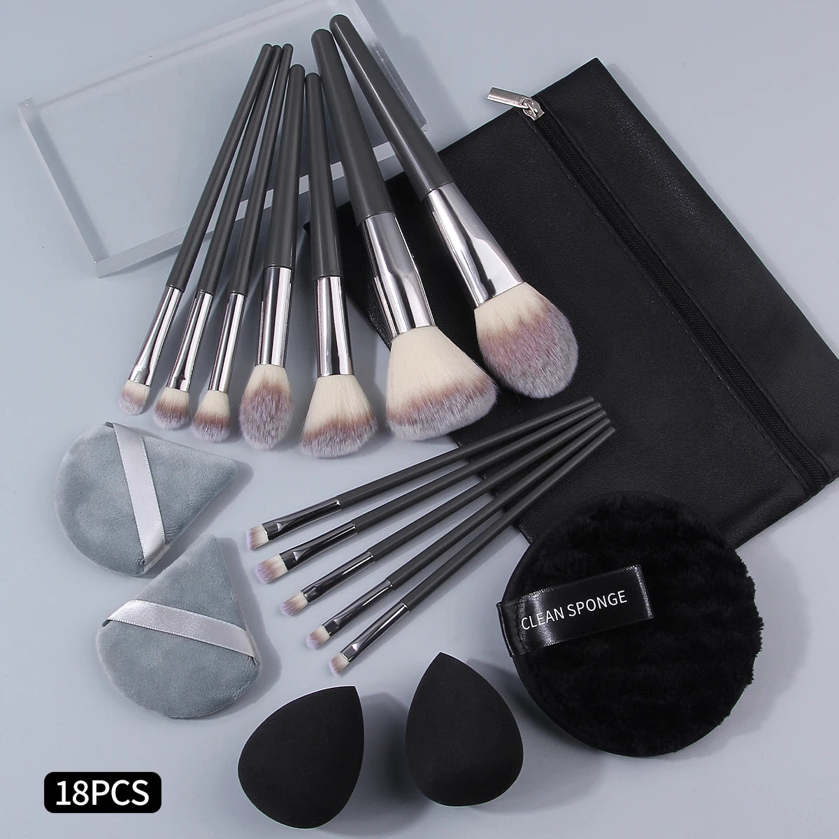 KOSSHOW 18-Pc Makeup Brush Set with Bag, Sponges & Puffs Makeup Brush Set QXL