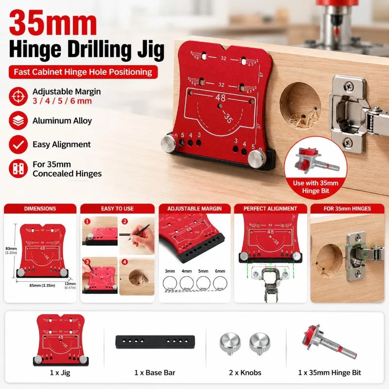 35mm Hinge Drilling Jig | Aluminum Cabinet Hole Guide Tool Woodworking Drilling Jig QXL