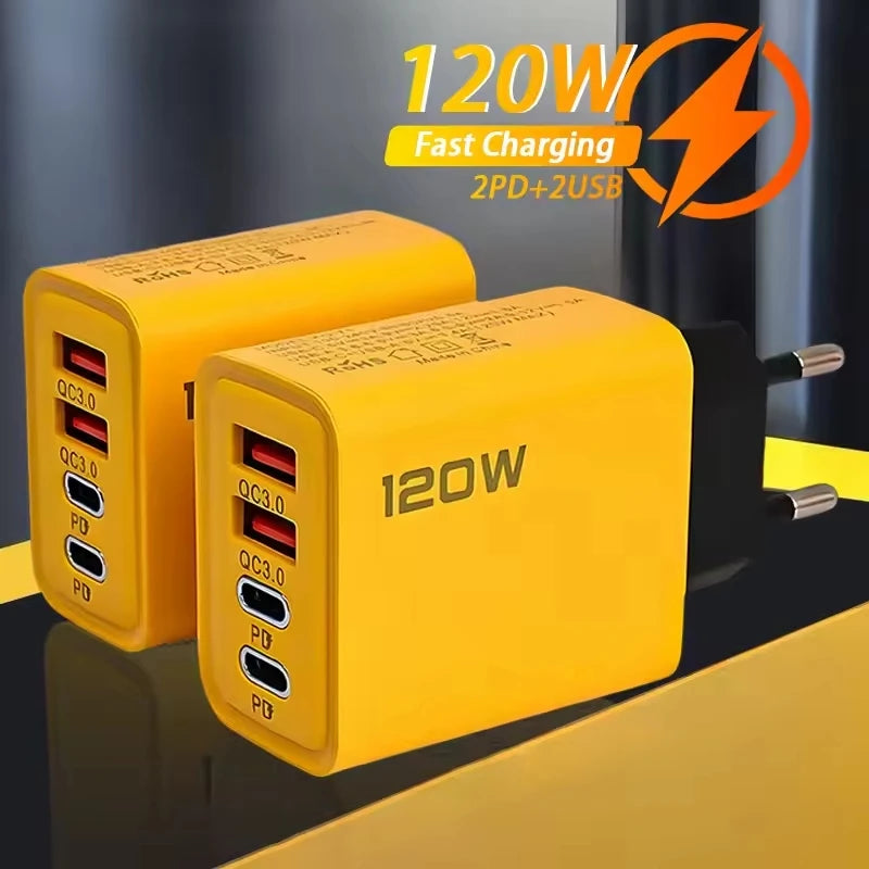 120W 4-Port USB-C PD & QC 3.0 Fast Wall Charger Adapter Wall Charger Adapter QXL